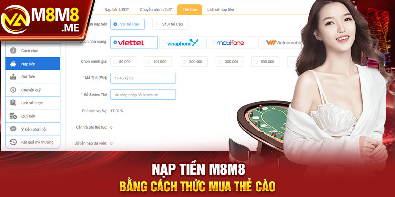 Nạp tiền M8M8 bằng cách thức mua thẻ cào 